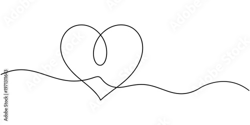 Continuous one line heart drawing vector illustration. love symbol. romantic design element. abstract line . valentine and relationship concept