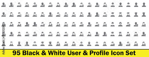 Professional Black and White User Profile Icons for Mobile App and Web Account UI
