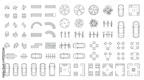 Extensive Vector Collection of Top-Down Architectural Planning Symbols and Layout Elements for Floor Plans, Site Designs, and Urban Schematics