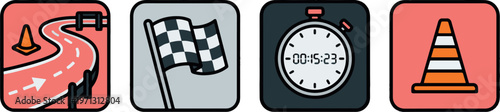 Race Track Control Icons, Checkered Flag and Stopwatch
