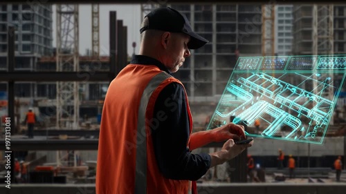 City Planning Inspection. Urban Development Expert Evaluates Design Plans With Safety Protocols In Mind