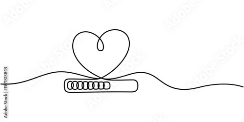 Red Heart with Loading Bar Health Progress Concept, Heart with Loading Bar Health Progress Concept. continuous one line drawing, Progress Loading Bar Interface Design for Digital Love