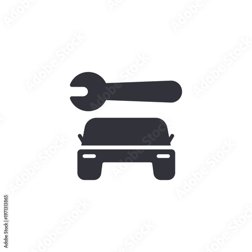Automotive repair icon with wrench and vehicle, representing mechanic services, car maintenance, garage operations, and vehicle diagnostics.