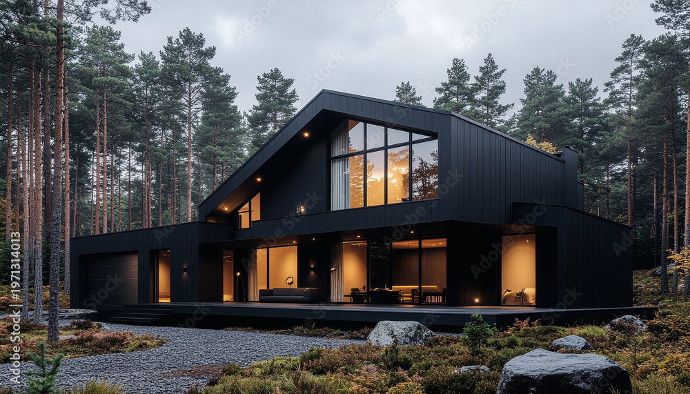 Obraz premium Modern house in forest setting