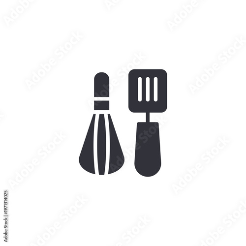 Whisk and spatula icon representing cooking, culinary services, kitchen equipment, food preparation, and professional chef activities.