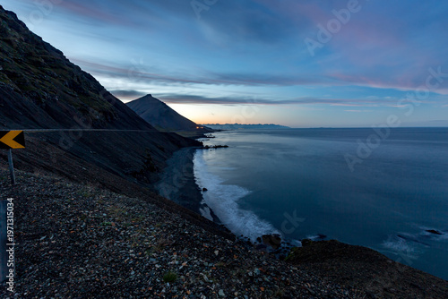 Ocean unfolds beneath the open sky across Eastern Iceland, 30 seconds long exposure
