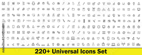Huge Bundle of 220 Plus Universal Line Icons for Web Design and App User Interface