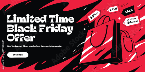 Stylish Black Friday Social Media Cover Featuring Dark Theme and Eye Catching Discount Elements. Creative Promotion Concept for Retail, Ecommerce and Seasonal Sales Campaigns.