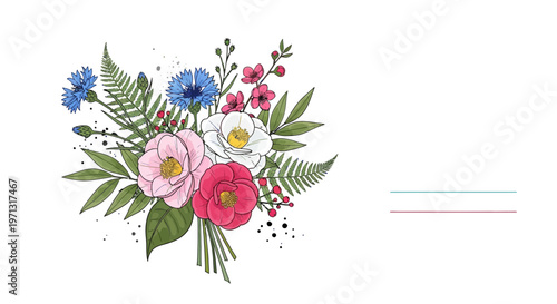 Watercolor floral bouquet illustration with various colorful flower arrangements