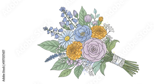 Watercolor floral bouquet on white background decorative design element