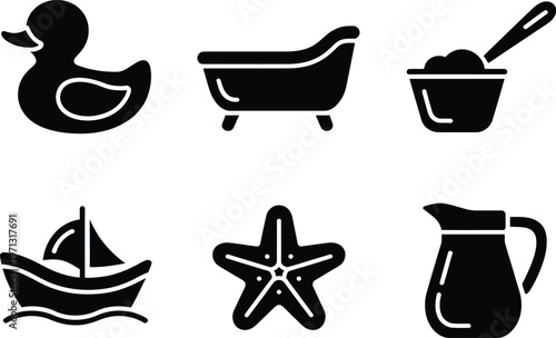 Baby Bath Time and Nautical Icons Set on White Background untitled