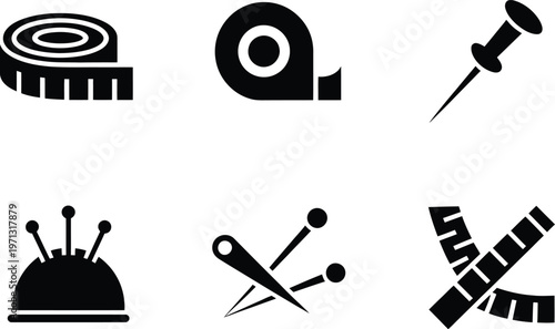 Black Icons for Sewing and Tailoring Tools and Supplies vector illustration