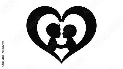 Silhouette of a couple embracing tenderly inside a heart shape vector illustration with minimalist style black and white design symbolizing love and unity