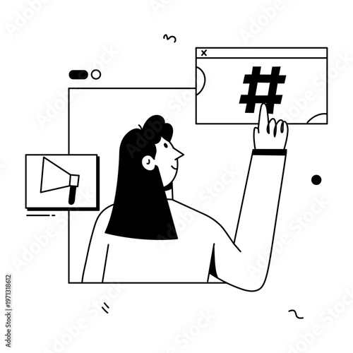 A drawing style illustration representing social hashtags
