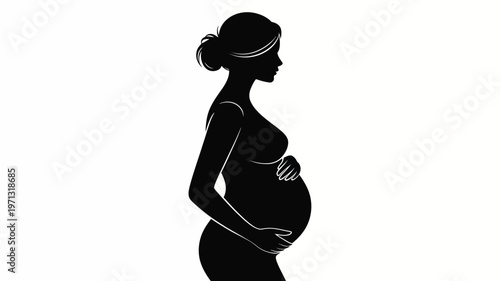 Silhouette of a pregnant woman standing in profile view black minimalist design elegant outline symbolizing motherhood and new life