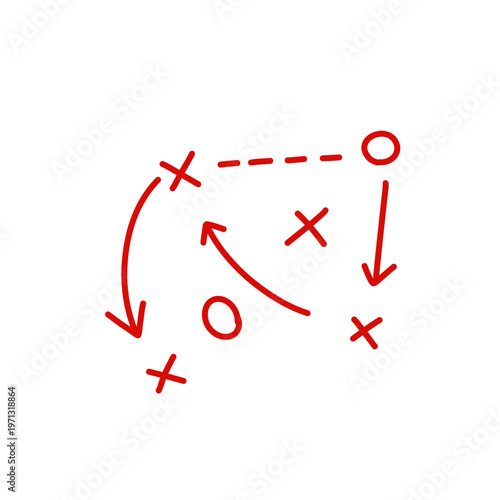 Red sports strategy tactic diagram with arrows and symbols