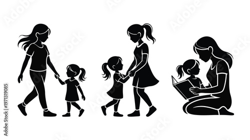 Silhouettes of a mother and daughter growing together reading and bonding in a heartwarming scene emphasizing family love and nurturing