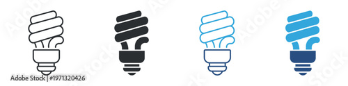 Energy Saving Bulb Icon Set, Eco Light and Electricity Efficiency Symbols, Sustainable Power and Green Energy Icons, Vector Illustration