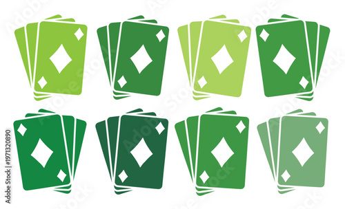 Green playing cards vector set, diamond suit card game elements, casino gambling illustration, poker and blackjack graphic resources