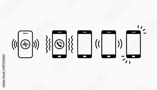 Smartphone alert icon set with vibration ringing emergency call notification symbols design