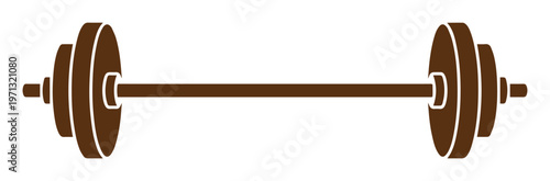 Minimalist brown barbell vector icon, fitness equipment illustration, gym workout symbol, weightlifting exercise graphic, strength training element for health and wellness designs