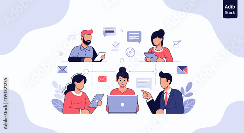 Business team collaboration, office communication, people working together, teamwork vector illustration