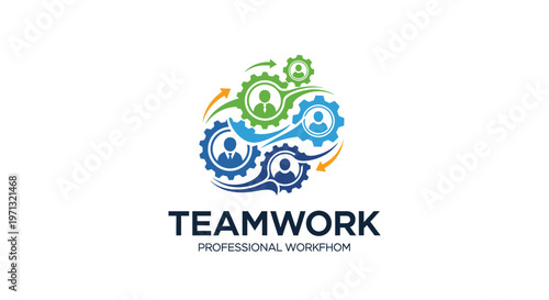 Teamwork, collaboration, business, gear icons, professional workshop vector logo