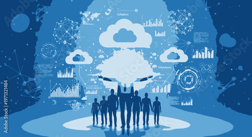 Business, Technology, Team, Cloud Computing, Data Analysis, Vector Icons