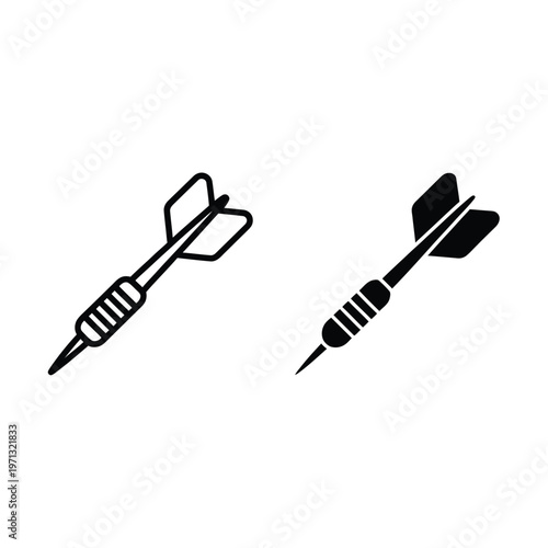 Two black and white dart illustrations showing different perspectives