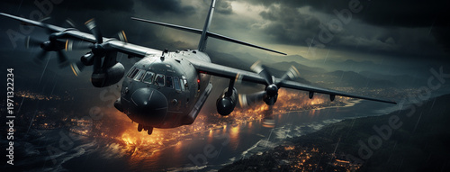 an image of a military aircraft flying over the sea