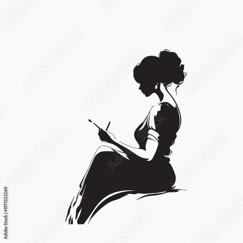 silhouette vector of a female painter