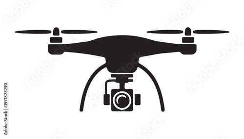 Modern drone vector icon featuring an advanced unmanned aerial vehicle with integrated camera.