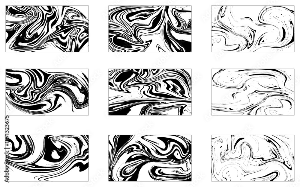 Fototapeta premium Collection of abstract backgrounds. Ink marbling textures. Black and white. Hand drawn marble illustrations