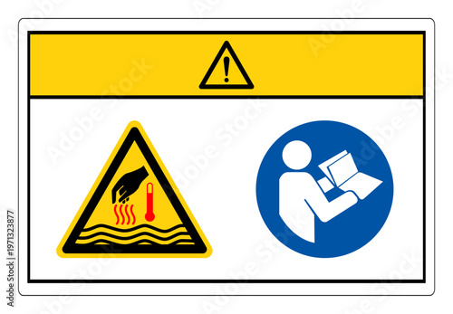 Caution Hot Water Refer Instruction Manual Booklet Symbol Sign, Vector Illustration, Isolate On White Background Label.EPS10