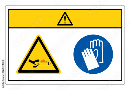 Caution Hot Exhaust Gets Extremely Wear Protective Gloves Symbol Sign, Vector Illustration, Isolate On White Background Label.EPS10