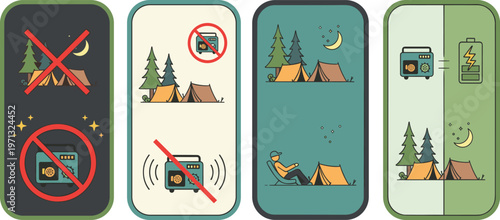 No Generator Zone Campground Signs - Quiet Hours & Battery Power Only Warning Decals - Weatherproof Outdoor Labels for National Parks & RV Campsites