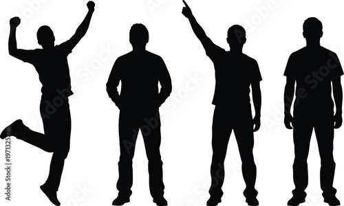 Black silhouette vector collection of men and women walking with backpacks and posing, featuring diverse human figures for urban lifestyle.