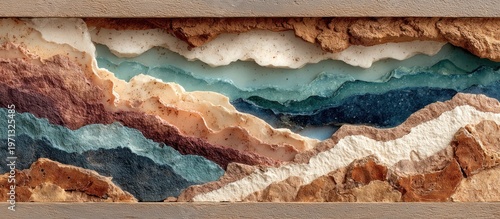 Layered textural artwork resembling abstract geological strata
