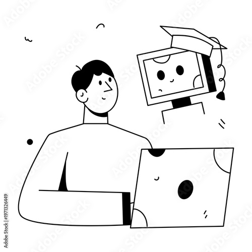 A doodle style illustration depicting an online class
