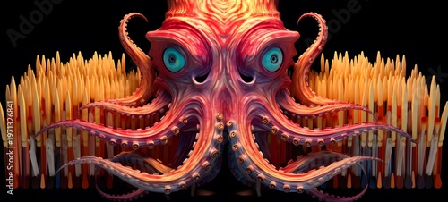 demonic kraken shaped matchstick carving,generative AI