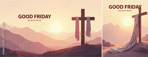 Elegant Good friday with cross background, Good friday holy week background for banner and social meida templat