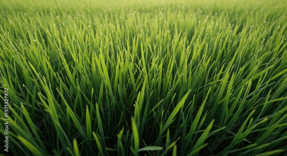Fototapeta premium Vibrant green grass texture close-up with natural sunlight and fresh growth