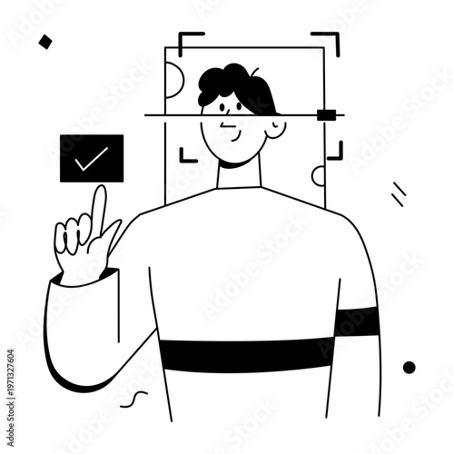 A hand drawn style illustration showing a face recognition tech
