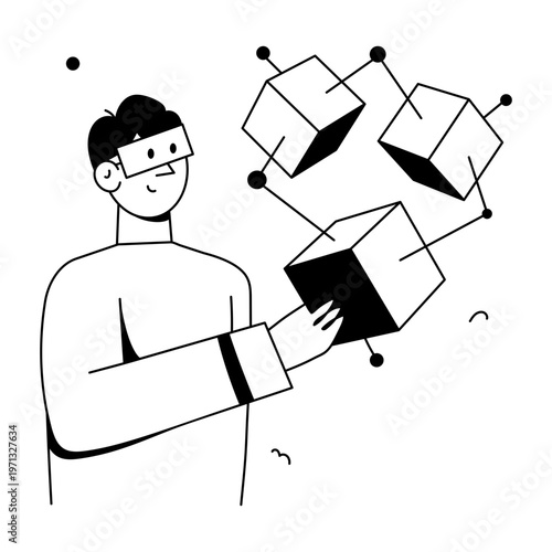 A hand drawn style illustration showing a blockchain data
