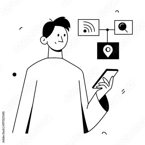 A hand drawn style illustration showing phone technology

