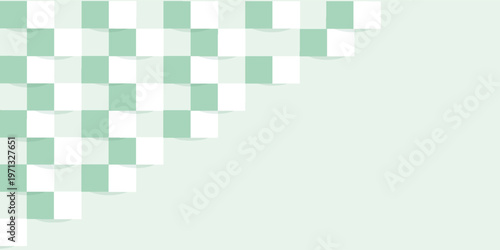 A light green and white checkerboard pattern with a subtle 3D effect, receding diagonally on a pale green background, creating a modern geometric design.