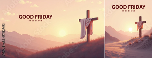 Elegant Good friday with cross background, Good friday holy week background for banner and social meida templat