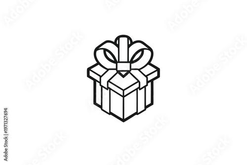 Pixel Art Gift Box Icon Black and White Retro Silhouette for Celebrations and E-commerce