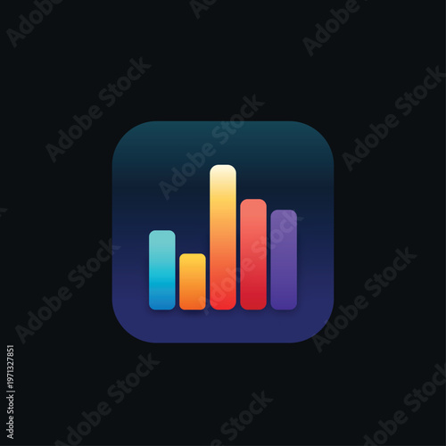 Modern Gradient App Icon: Business Growth Bar Chart on Dark Background