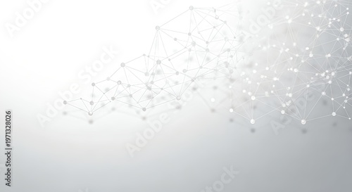 Abstract digital network background, futuristic white plexus structure with glowing nodes, high tech communication and data science concept